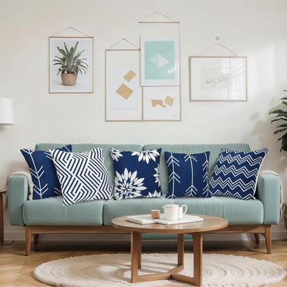 Flutesan 12 Pcs Pillow Covers 18x18 Geometric Linen for Couch, Blue - color: Blue