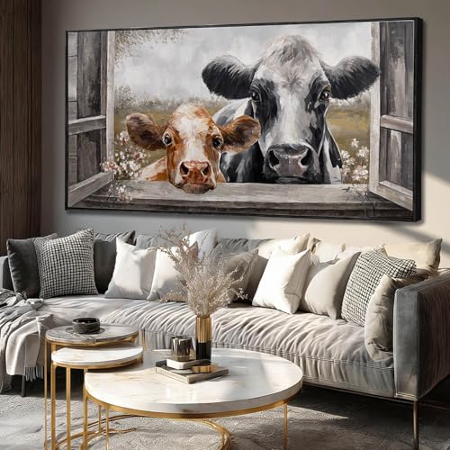 Cow Pictures Wall Decor,Farmhouse Highland Cow Wall Art,Rustic Vintage Country Framed Poster Artwork Prints Pictures for Bedroom,Living Room,Home Decorations,29x58 Inch,Framed - color: SOUGUAN-DWN73147, size: 58"L x 29"W