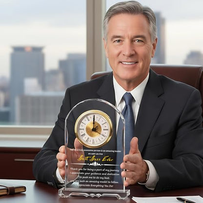 Meaningful Retirement Crystal Clock Gifts for Women Men, Best Boss Ever Happy Retirement Clock Plaque Gifts Going Away Gift Leaving Gifts Congratulations Retired Gifts Farewell Presents Ideas - color: Best Boss Ever