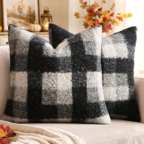 MIULEE Fall Plaid Pillow Covers Boucle Black White 20x20 Set of 2 - color: Black White, size: 20" x 20" (Pack of 2)
