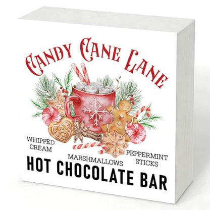 Candy Cane Lane Hot Chocolate Bar Sign, Christmas Kitchen Wood Box Decor - color: Style 19