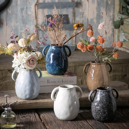 Tanvecle Gray Ceramic Vase with Handles, 7" Modern Farmhouse Decor - color: Gray