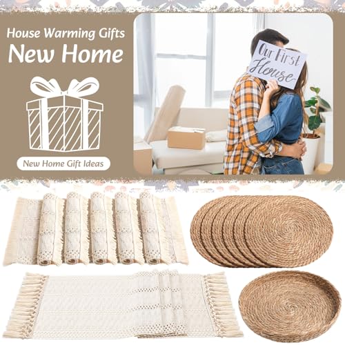 Boho Table Runner and Placemats Set, 6 Sets, Beige, 12x72 - color: Beige, size: 12x72"