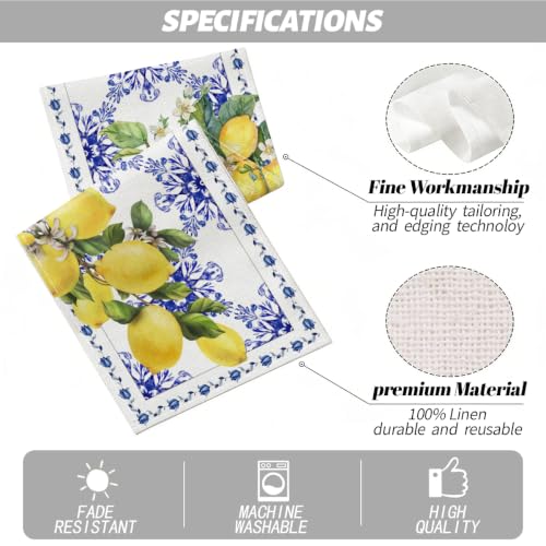 Italy Blue Tiles Runner Decorative, Housewarming Gifts for Women New Home - color: Mediterranean Lemon