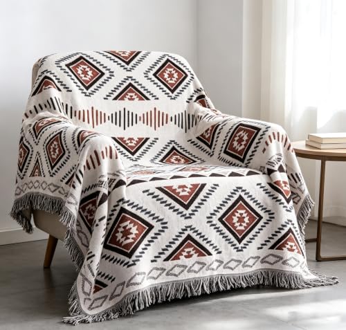 Luxlovery Bohemian Sofa Throw Blankets Ethnic Woven Boho Geometric White and Khaki Throw Blanket for Couch Aztec Bed Throws Oversized Chair Sofa Cover with Tassels(35"x59") - color: Mocha, size: 35"x59",90x150cm