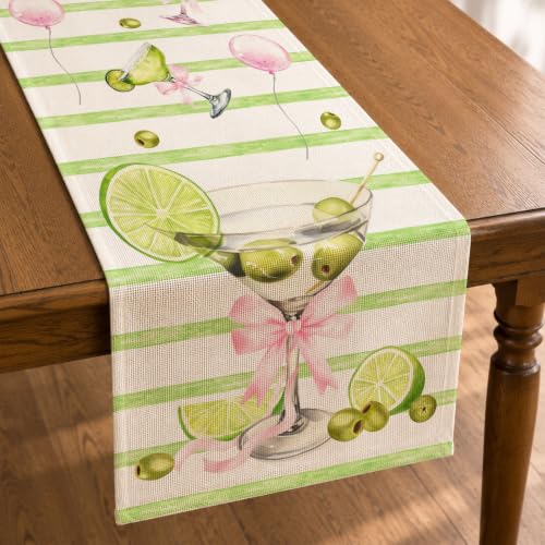 Martini Linen Table Runner, A Tini Bit Older Birthday Party Decor - color: Green