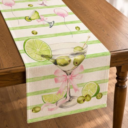 Martini Linen Table Runner, A Tini Bit Older Birthday Party Decor - color: Green
