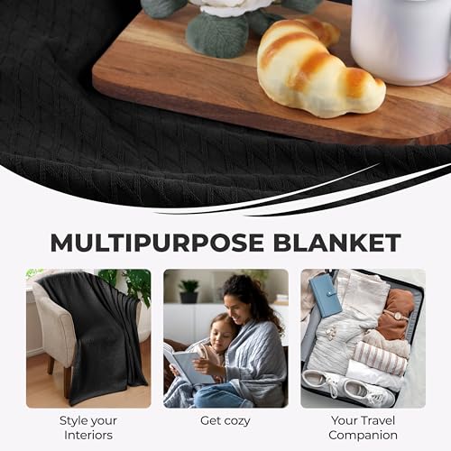 Superior Cotton Blanket, Lightweight, Breathable Bedding, Throw, Black - color: Black, size: Throw