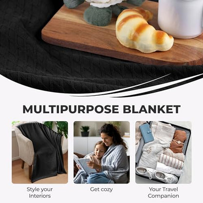 Superior Cotton Blanket, Lightweight, Breathable Bedding, Throw, Black - color: Black, size: Throw
