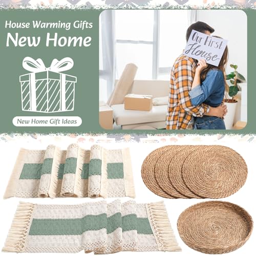 Boho Table Runner and Placemats Set, 4 Sets, Green, 12x72 - color: Green, size: 12x72"