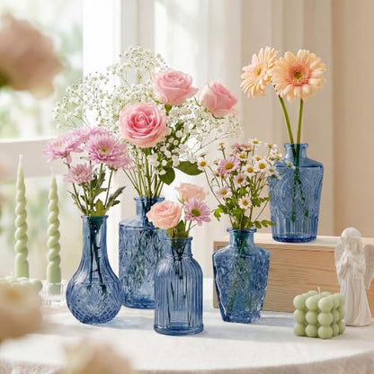 Glass Bud Vases in Bulk Small Mini Dark Blue Vase for Flowers 17pc - color: Dark Blue