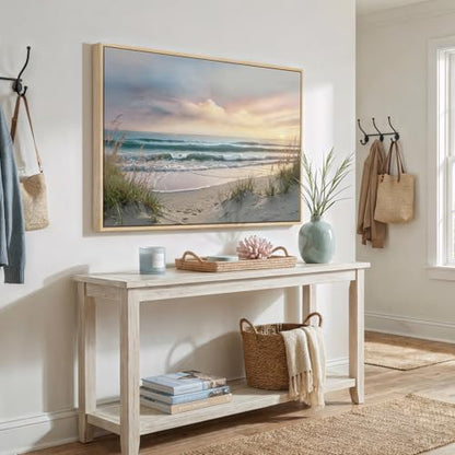 Framed Coastal Beach Sunset Landscape Wall Art for Living Room, 24x36 In - color: Blue-A