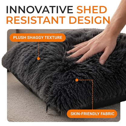 Cheer Collection Throw Pillows for Couch and Bed, Soft Shaggy Throw Pillows with Inserts Included, Cozy Long Hair Faux Fur Pillows - Set of 2-20" x 20" - Black - color: Black, size: 20" x 20"