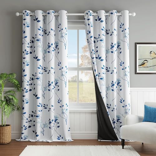 Beauoop Floral 100% Blackout Curtains for Bedroom Navy Blue 52X84 2 Panels - color: Grommet | Blue Navy, size: 52"W x 84"L (Pack of 2)