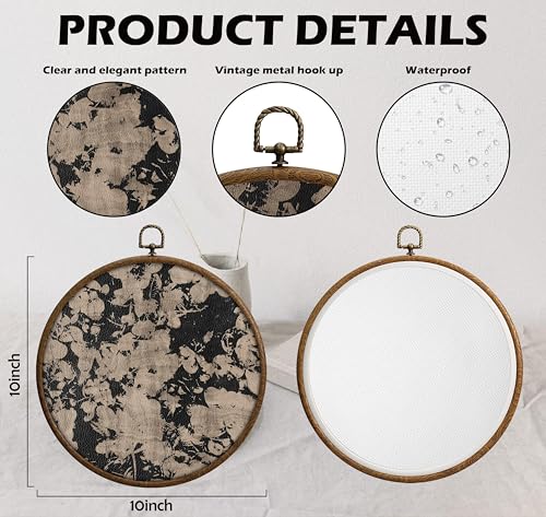 Neutral Abstract Floral Wall Decor, Vintage Printed Canvas Wall Hanging for Bedroom Kitchen Home Office, Round Decoration, Living Room Wall Art, Dorm Decor, Circular Wall Hanging with Hooks,13 - color: Abstract12