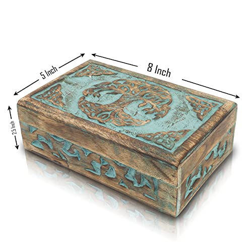 Handmade Wooden Jewelry & Keepsake Box, Decorative Storage Box, 8 x 5 Inch - color: Blue Wash Finish