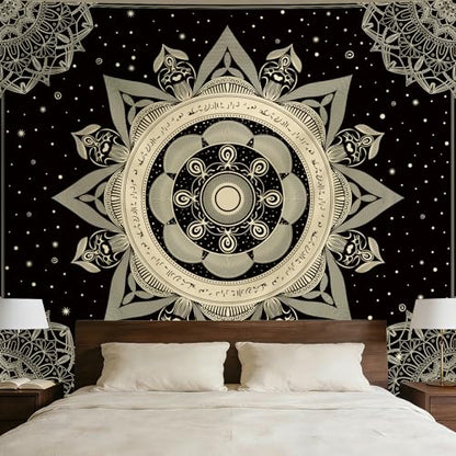 Apdidl Mandala Black Tapestry for Bedroom, Boho Hippie Ceiling Tapestries - color: Mandala Black Tapestry, size: 60"L x 51"W