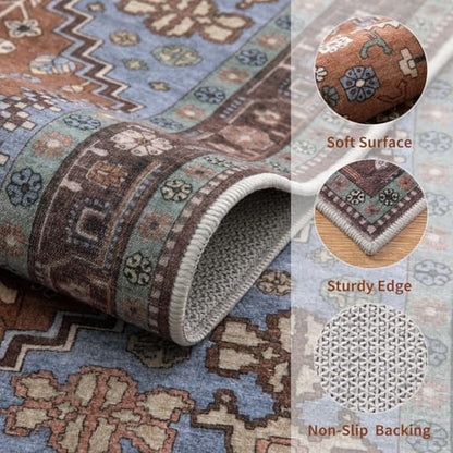 Ciicool 2x3ft Small Area Rug,Washable Boho Thin Mat for Entryway Kitchen - color: Brown/Blue, size: 2' X 3' (Rectangular)