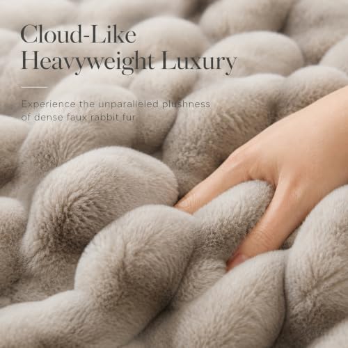 Faux Fur Throw Blanket for Couch, 50"x60" Double-Sided Soft Bubble Blanket - color: Gray Brown, size: Throw 50"x60"