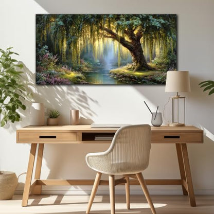 MXUNYZ Green Willow Tree Canvas Wall Art Botanical Nature Print Painting - color: Green, size: 40"L x 20"W