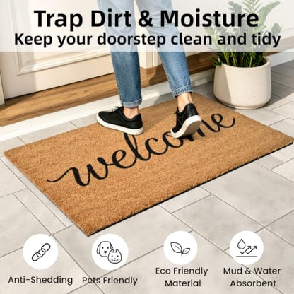 Natural Coir Welcome Door Mat Outside Inside Entrance 17x30 Welcome
