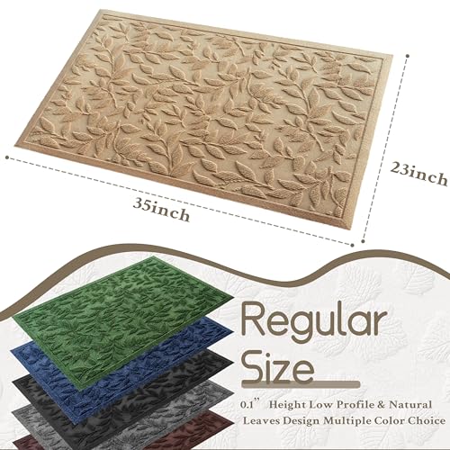 Beige Leaves Outdoor Indoor Entrance Doormats, Absorbent Durable Heavy Duty Welcome Front Door Mat,Thick Natural Rubber Back,Easy Clean Entryway Mat 23x35 Inch, Low Profile - color: Leaves-beige, size: 1'11" x 2'11" (Rectangular)