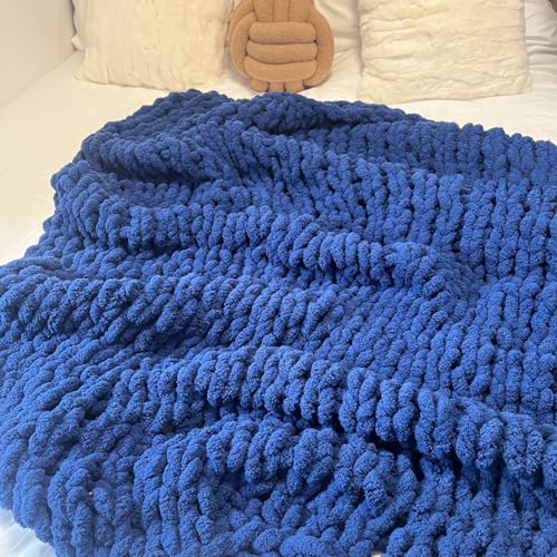 Soft Chunky Knit Throw Blanket for Couch, Cozy Warm Knitted Blankets - color: Navy Blue, size: 48"x71"(Large Size Throw)