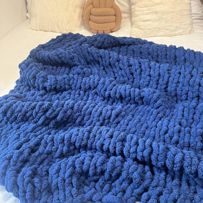 Soft Chunky Knit Throw Blanket for Couch, Cozy Warm Knitted Blankets - color: Navy Blue, size: 40\"x40\"(Small SizeThrow)