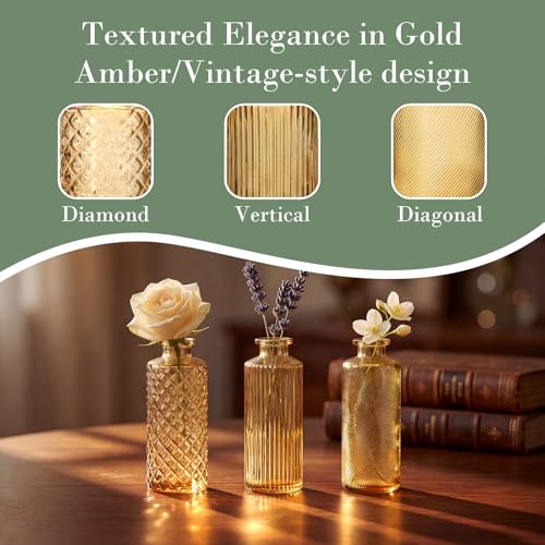 Glass Bud Vases Set of 30, Small Gold Amber Flower Vases Bulk - color: Amber Gold