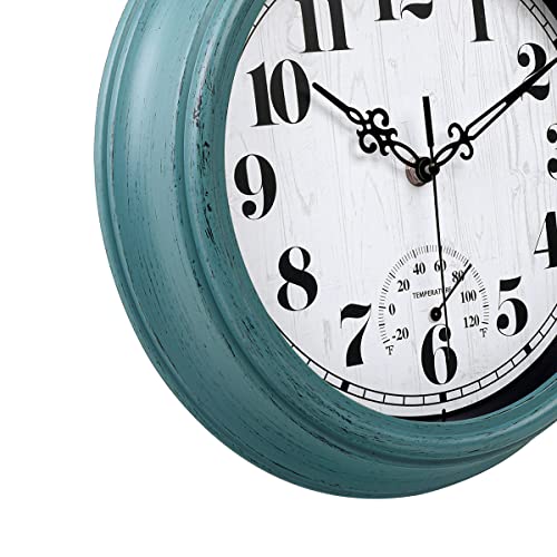 zyzamay 12 Inch Indoor Outdoor Battery Operated Wall Clocks, Green - color: Green
