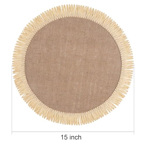 FunWheat 15 Inch Round Jute Placemats Set of 12, Braided Burlap Table Mats for Dining Table, Heat Resistant Farmhouse Woven Placemats for Fall Farmhouse Decor (Coarse-Edged Sunflower) - color: Coarse-edged Sunflower, size: 12pcs