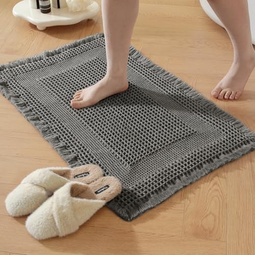 Waffle Bathroom Rugs Non Slip Quick-Dry Hallway Bedroom Dark Gray - color: Dark Gray, size: 2' x 6'