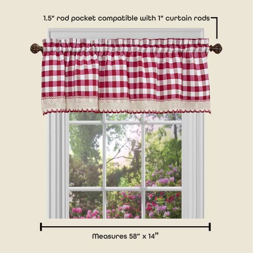 Buffalo Check Valance Curtains, 58 x 14 in, Burgundy Red & White Plaid - color: Burgundy Red, size: 58"W x 14"L (Pack of 1)