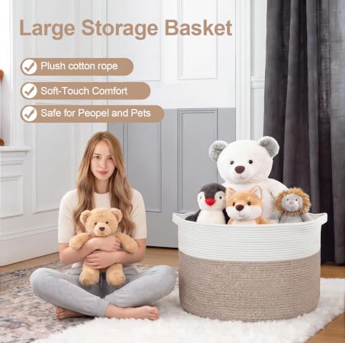 90L Large Blanket Basket Storage with Handles - White & Brown - color: Brown & White, size: 90L