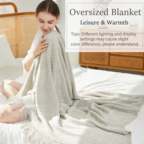 Blagic Wheat Textured Knit Throw Blanket for Couch,Grey and White,60"x80" - color: F-grey & White, size: 60 × 80 in