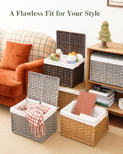 SETVSON Storage Basket with Lid, 9.2 Gal PE Rattan Trunk, Gray - color: Gray, size: 35L-15.7L*11.8W*11.8H