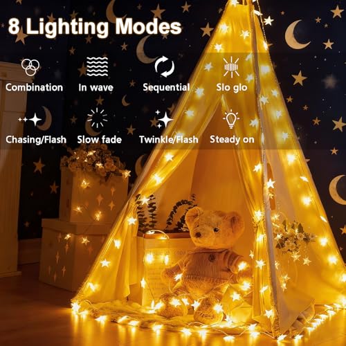 echosari 158IN Star String Lights Battery Operated Auto Timer Warm White - color: Warm White, size: Star