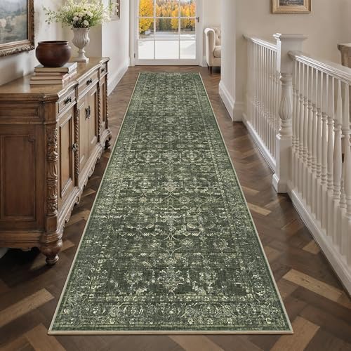 3x12 Washable Kitchen Runner Rug Soft Vintage Dark Green Throw Carpet - color: Dark Green, size: 3' x 12' (Runner)