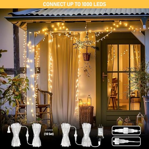 JMEXSUSS 2 Pack Warm White Christmas Lights Indoor, Total 200 LED 66FT - color: Warm White, size: 200 LED