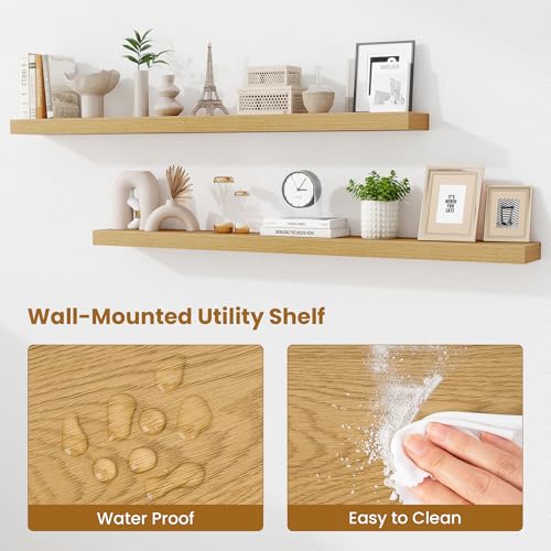 Fun Memories 55 Inch Floating Shelves Bedroom, Large Extra Floating Shelf Set of 2 with Invisible Brackets, Oak - color: Oak, size: 55"