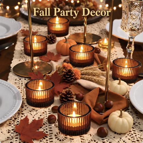 24 Pack Amber Tealight Candle Holders, Glass Votive Candle Holders - color: Amber, size: 1.3" x 2"