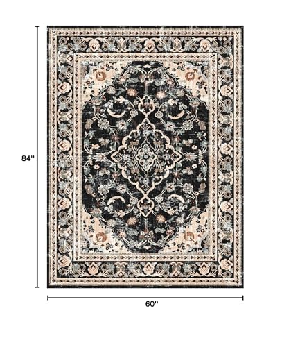 Vhong Washable Area Rugs Boho Vintage Modern Neutral Large Carpet Black and Brown 5×7 High Traffic Rugs for Dinning Room Living Room Bedroom Farmhouse Non Slip - color: Black/Brown, size: 5' x 7' (Rectangular)