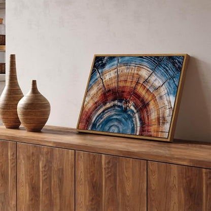 BingruiArt Faux Wood Tree Ring 01 Canvas Wall Art 12x16 Framed - color: Tree Ring - 01, size: 16"L x 12"W