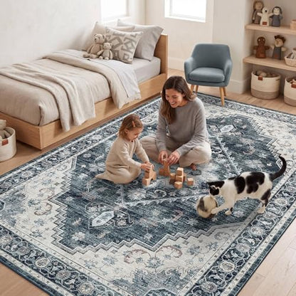 Garvee Navy Blue Boho Washable 3x5 Area Rug for Nursery Bedroom - color: Navy Blue, size: 3' x 5' (Rectangular)
