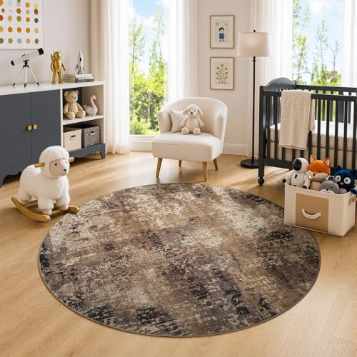 Merelax 4ft Round Brown Red Area Rug Washable Non-Slip Circle Carpet - color: Brown Red, size: 4' x 4'(48''x48'')