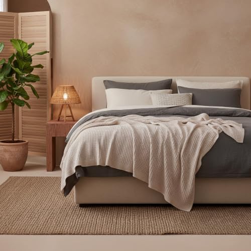 Bedsure 100% Cotton Twin XL Blanket, Waffle Weave, Beige, 66"x90" - color: 02 Beige, size: Twin XL (66" X 90")