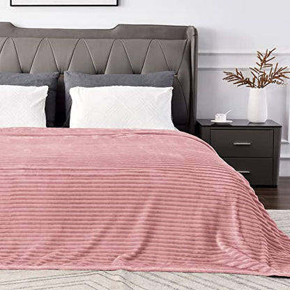 BEDELITE 3D Ribbed Jacquard Pink Full Size Blankes for Bed, 84x90 Inch - color: Dusty Pink, size: Full(84"x90")