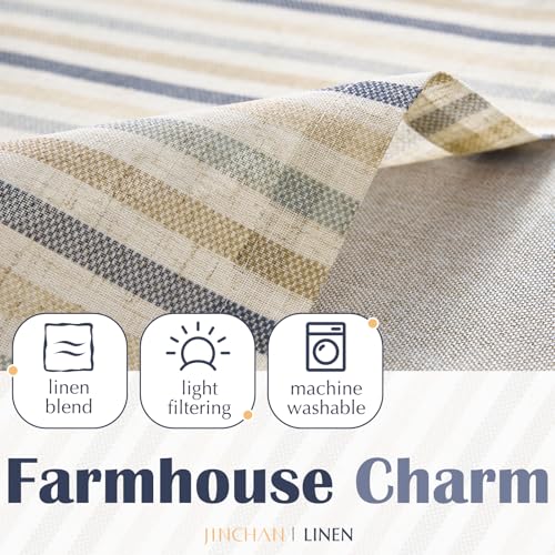 jinchan Stripe Linen Kitchen Valance Curtain, 50x18, 1 Panel, Multi Blue - color: Boxter Striped | Multi Blue on Linen, size: 50"W x 18"L (Pack of 1)