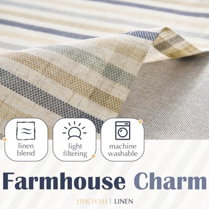 jinchan Stripe Linen Kitchen Valance Curtain, 50x18, 1 Panel, Multi Blue - color: Boxter Striped | Multi Blue on Linen, size: 50"W x 18"L (Pack of 1)