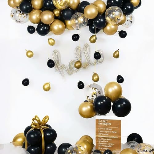 Patimate Black Gold Confetti Balloons Set 50 pcs 12 inch - color: Metallic Gold Black